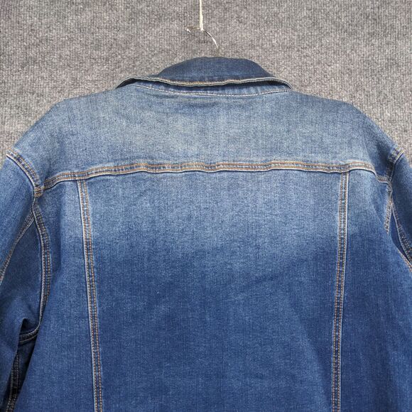 Slate & Stone Men's Denim Trucker Jacket Medium Long Sleeve Blue Flap Pockets - Picture 6 of 12